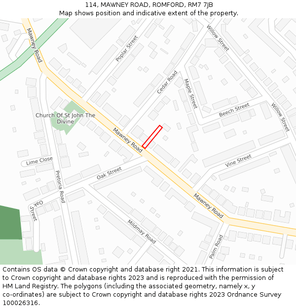 114, MAWNEY ROAD, ROMFORD, RM7 7JB: Location map and indicative extent of plot