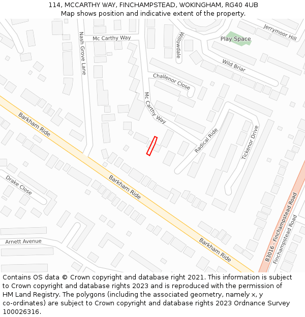 114, MCCARTHY WAY, FINCHAMPSTEAD, WOKINGHAM, RG40 4UB: Location map and indicative extent of plot