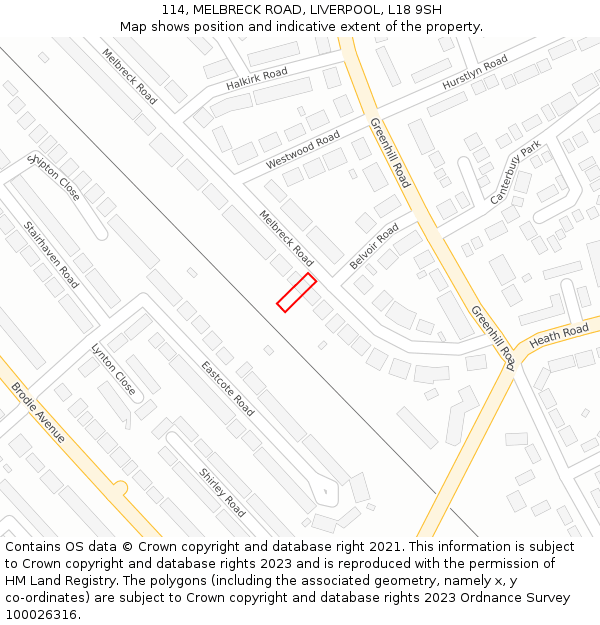 114, MELBRECK ROAD, LIVERPOOL, L18 9SH: Location map and indicative extent of plot