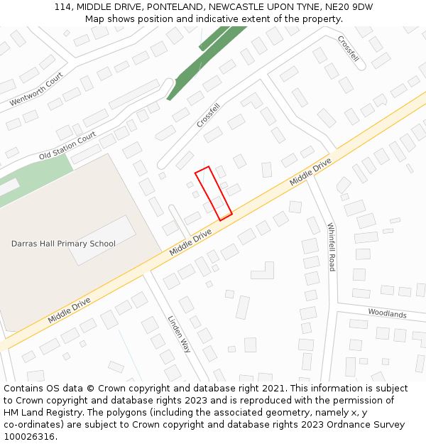 114, MIDDLE DRIVE, PONTELAND, NEWCASTLE UPON TYNE, NE20 9DW: Location map and indicative extent of plot