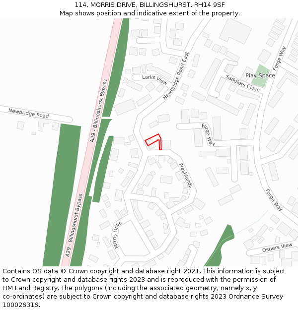 114, MORRIS DRIVE, BILLINGSHURST, RH14 9SF: Location map and indicative extent of plot