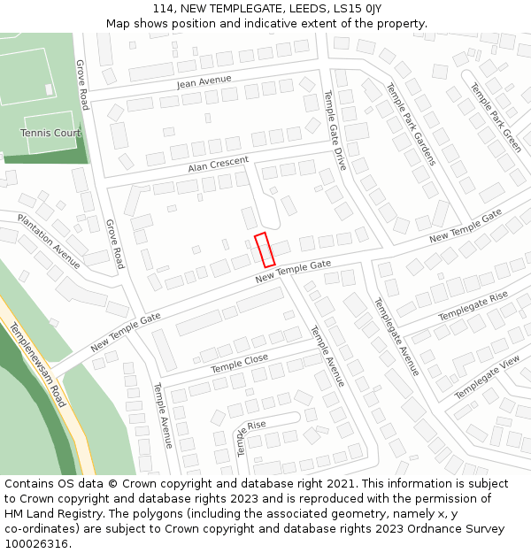 114, NEW TEMPLEGATE, LEEDS, LS15 0JY: Location map and indicative extent of plot