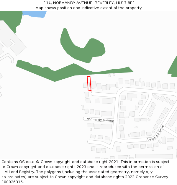 114, NORMANDY AVENUE, BEVERLEY, HU17 8PF: Location map and indicative extent of plot