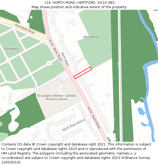 114, NORTH ROAD, HERTFORD, SG14 2BZ: Location map and indicative extent of plot