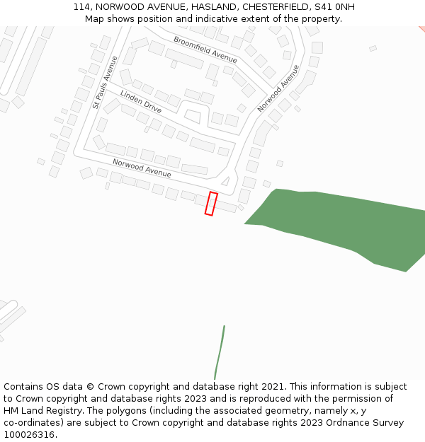 114, NORWOOD AVENUE, HASLAND, CHESTERFIELD, S41 0NH: Location map and indicative extent of plot