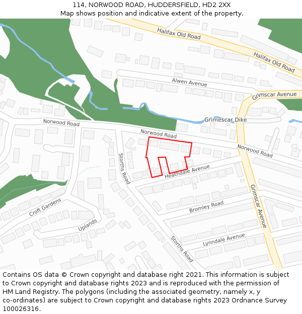 114, NORWOOD ROAD, HUDDERSFIELD, HD2 2XX: Location map and indicative extent of plot