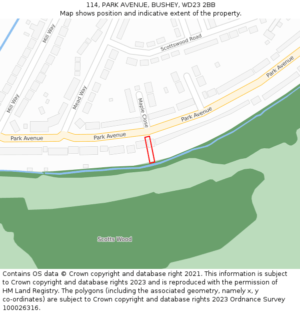 114, PARK AVENUE, BUSHEY, WD23 2BB: Location map and indicative extent of plot