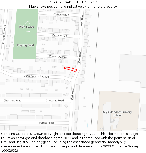114, PARK ROAD, ENFIELD, EN3 6LE: Location map and indicative extent of plot
