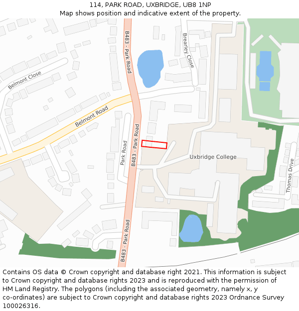 114, PARK ROAD, UXBRIDGE, UB8 1NP: Location map and indicative extent of plot