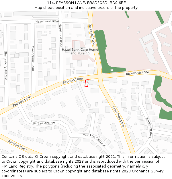 114, PEARSON LANE, BRADFORD, BD9 6BE: Location map and indicative extent of plot