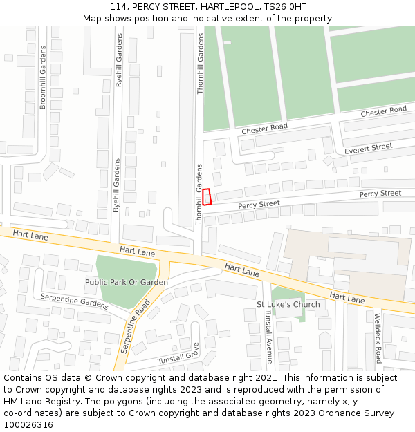 114, PERCY STREET, HARTLEPOOL, TS26 0HT: Location map and indicative extent of plot