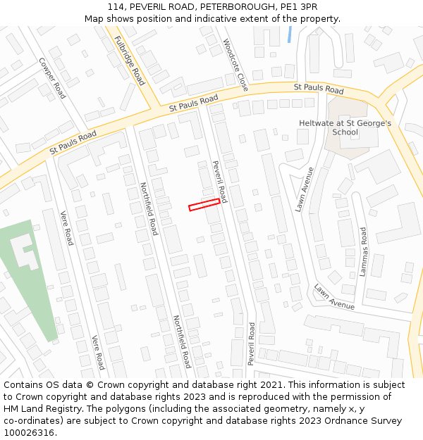 114, PEVERIL ROAD, PETERBOROUGH, PE1 3PR: Location map and indicative extent of plot