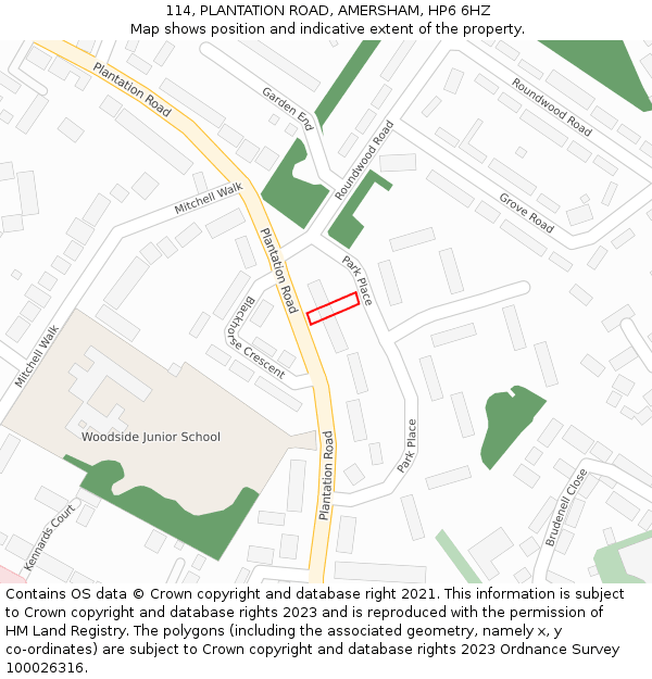 114, PLANTATION ROAD, AMERSHAM, HP6 6HZ: Location map and indicative extent of plot