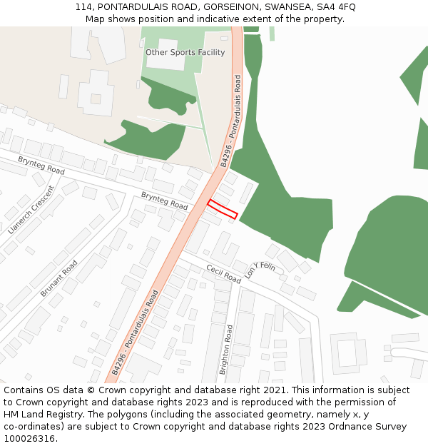 114, PONTARDULAIS ROAD, GORSEINON, SWANSEA, SA4 4FQ: Location map and indicative extent of plot