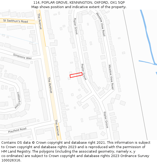 114, POPLAR GROVE, KENNINGTON, OXFORD, OX1 5QP: Location map and indicative extent of plot