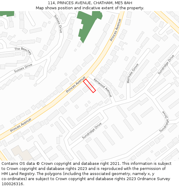 114, PRINCES AVENUE, CHATHAM, ME5 8AH: Location map and indicative extent of plot
