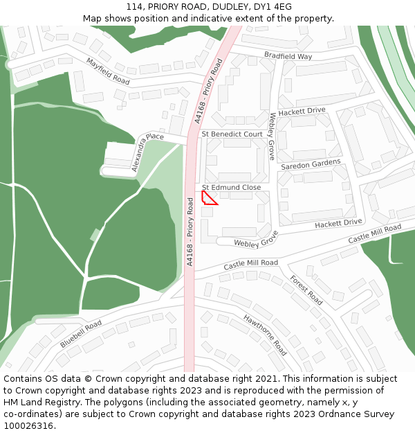 114, PRIORY ROAD, DUDLEY, DY1 4EG: Location map and indicative extent of plot