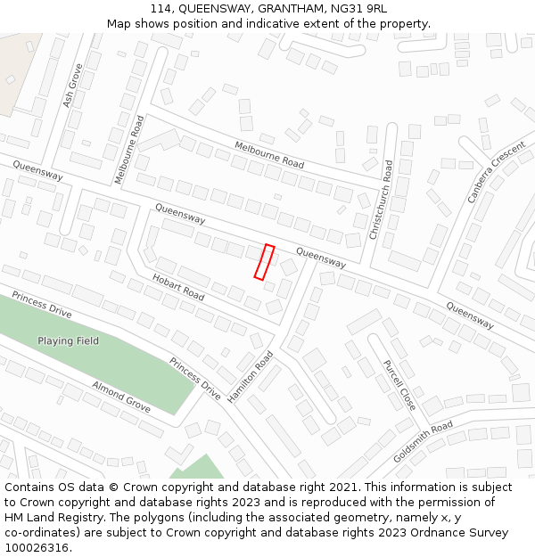 114, QUEENSWAY, GRANTHAM, NG31 9RL: Location map and indicative extent of plot