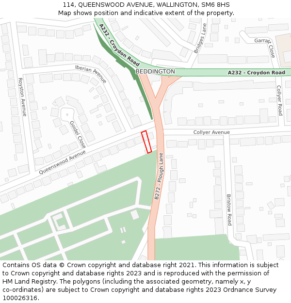 114, QUEENSWOOD AVENUE, WALLINGTON, SM6 8HS: Location map and indicative extent of plot