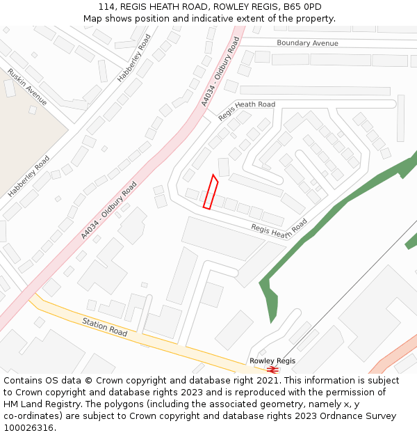 114, REGIS HEATH ROAD, ROWLEY REGIS, B65 0PD: Location map and indicative extent of plot