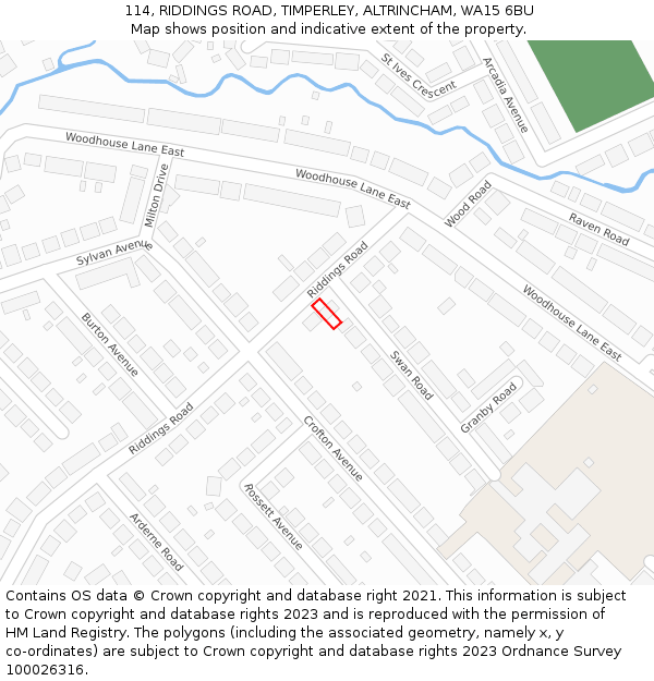 114, RIDDINGS ROAD, TIMPERLEY, ALTRINCHAM, WA15 6BU: Location map and indicative extent of plot