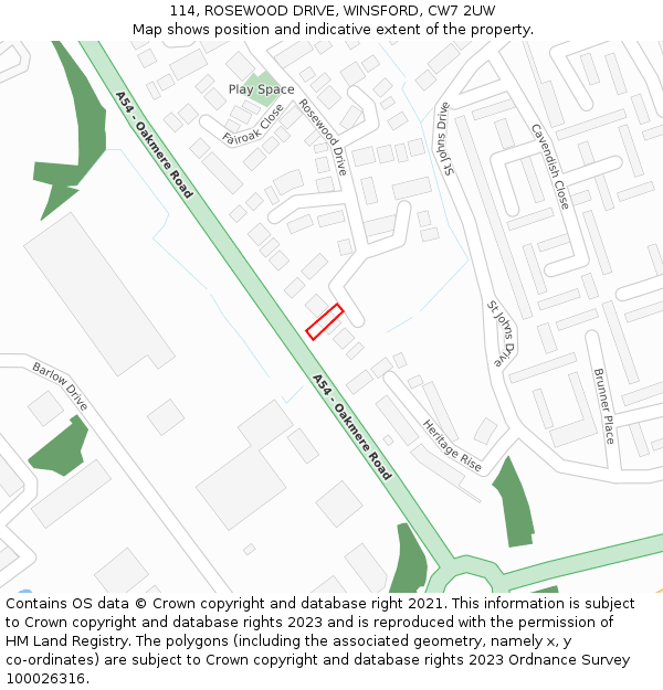 114, ROSEWOOD DRIVE, WINSFORD, CW7 2UW: Location map and indicative extent of plot