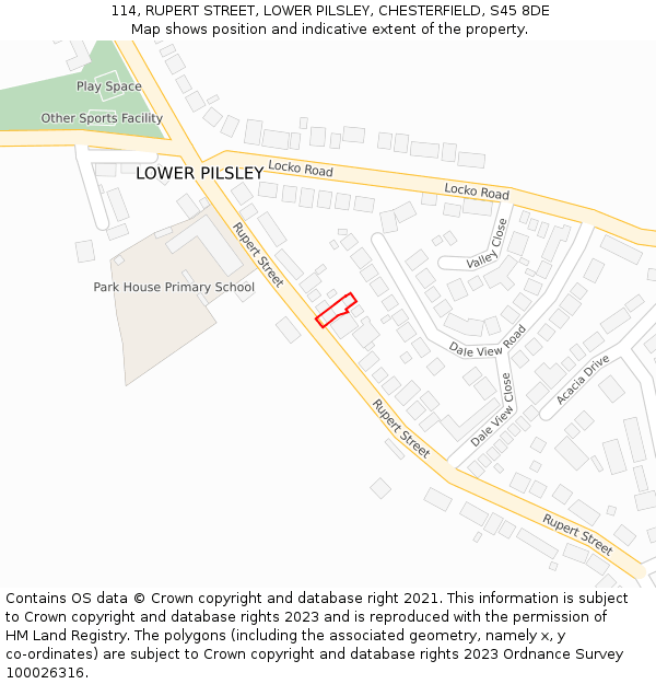 114, RUPERT STREET, LOWER PILSLEY, CHESTERFIELD, S45 8DE: Location map and indicative extent of plot