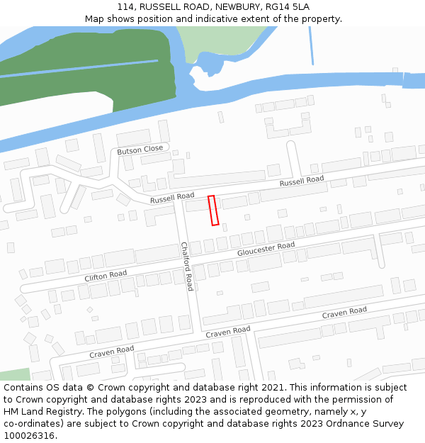 114, RUSSELL ROAD, NEWBURY, RG14 5LA: Location map and indicative extent of plot
