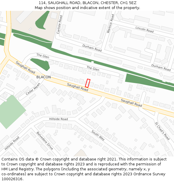 114, SAUGHALL ROAD, BLACON, CHESTER, CH1 5EZ: Location map and indicative extent of plot