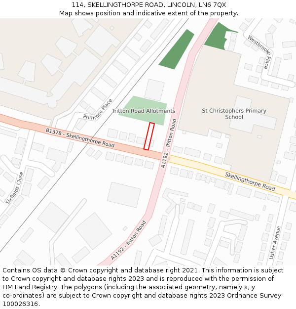 114, SKELLINGTHORPE ROAD, LINCOLN, LN6 7QX: Location map and indicative extent of plot