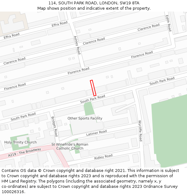 114, SOUTH PARK ROAD, LONDON, SW19 8TA: Location map and indicative extent of plot