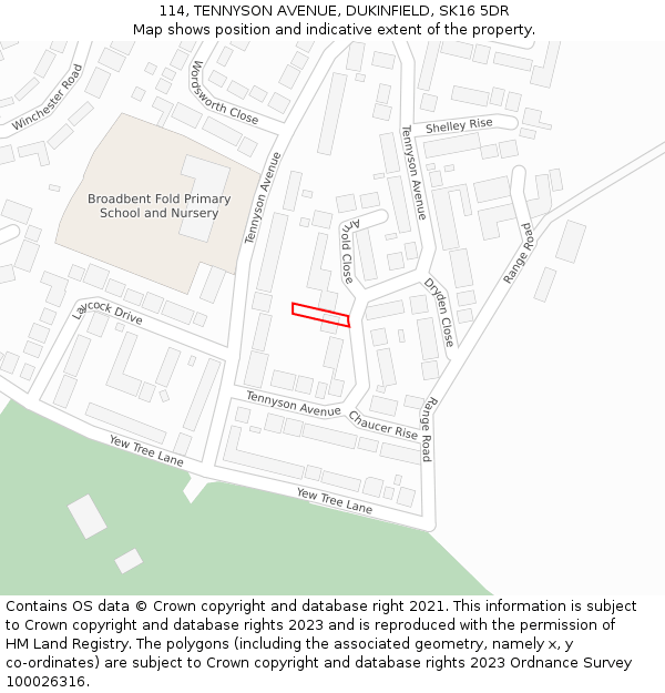 114, TENNYSON AVENUE, DUKINFIELD, SK16 5DR: Location map and indicative extent of plot