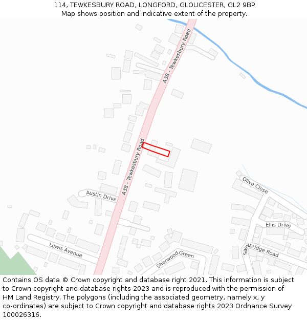 114, TEWKESBURY ROAD, LONGFORD, GLOUCESTER, GL2 9BP: Location map and indicative extent of plot