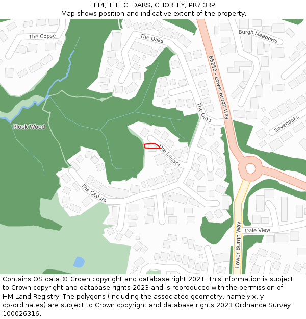 114, THE CEDARS, CHORLEY, PR7 3RP: Location map and indicative extent of plot