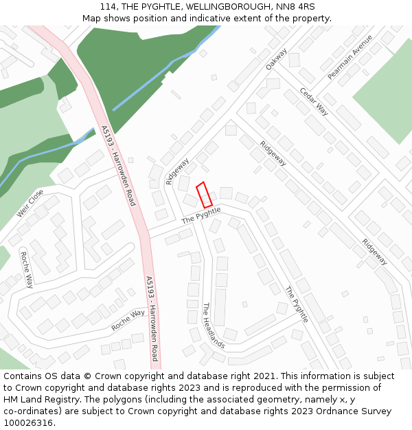 114, THE PYGHTLE, WELLINGBOROUGH, NN8 4RS: Location map and indicative extent of plot