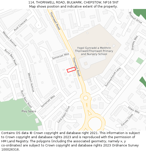 114, THORNWELL ROAD, BULWARK, CHEPSTOW, NP16 5NT: Location map and indicative extent of plot