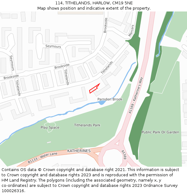 114, TITHELANDS, HARLOW, CM19 5NE: Location map and indicative extent of plot