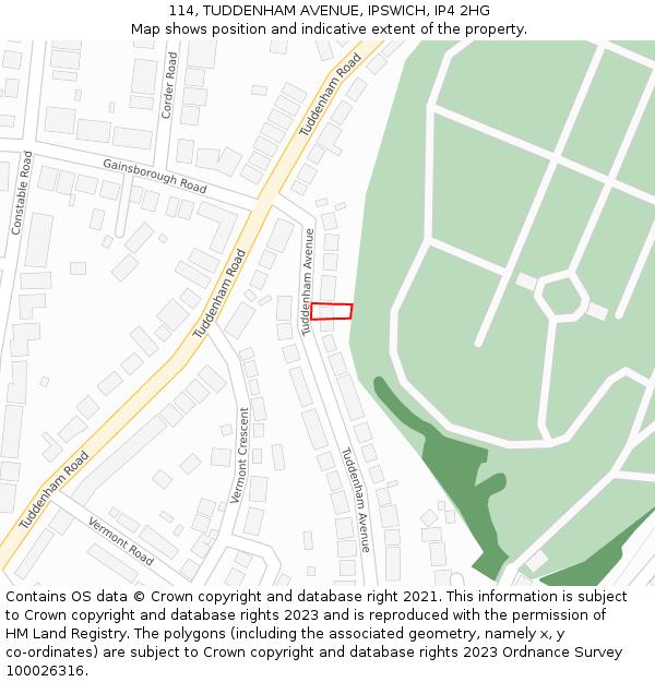114, TUDDENHAM AVENUE, IPSWICH, IP4 2HG: Location map and indicative extent of plot