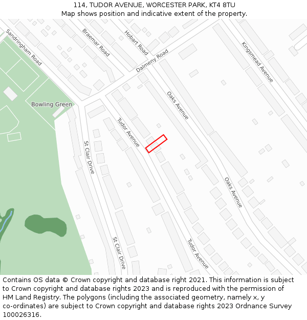 114, TUDOR AVENUE, WORCESTER PARK, KT4 8TU: Location map and indicative extent of plot