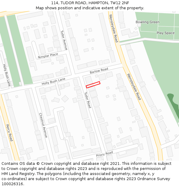 114, TUDOR ROAD, HAMPTON, TW12 2NF: Location map and indicative extent of plot