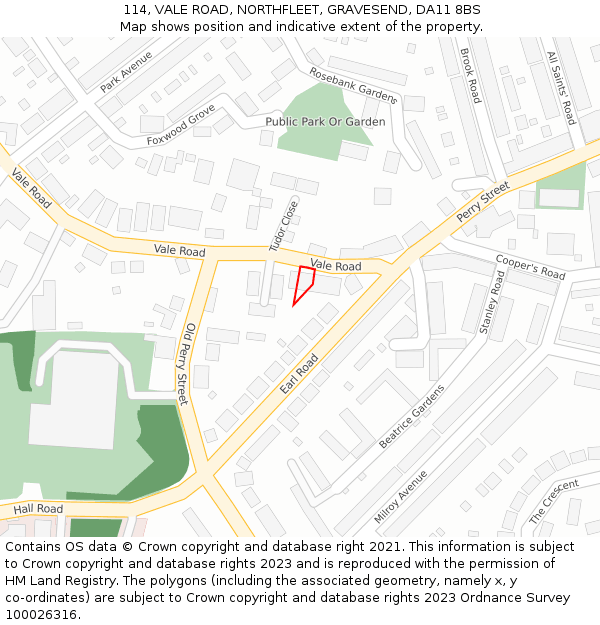 114, VALE ROAD, NORTHFLEET, GRAVESEND, DA11 8BS: Location map and indicative extent of plot