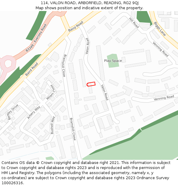 114, VALON ROAD, ARBORFIELD, READING, RG2 9QJ: Location map and indicative extent of plot