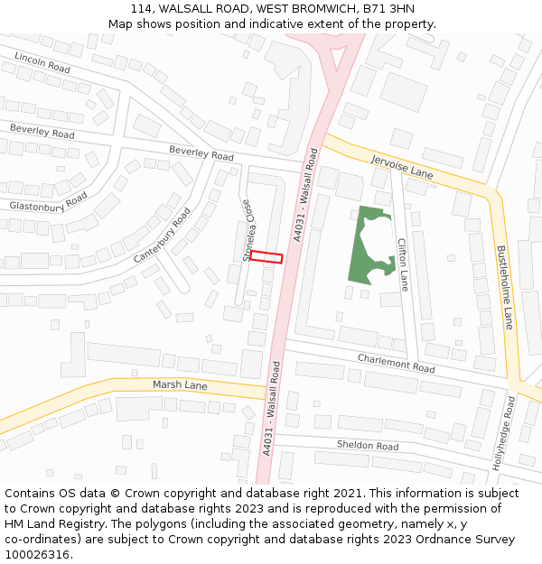 114, WALSALL ROAD, WEST BROMWICH, B71 3HN: Location map and indicative extent of plot