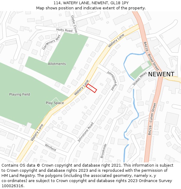 114, WATERY LANE, NEWENT, GL18 1PY: Location map and indicative extent of plot