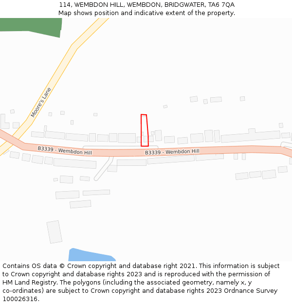 114, WEMBDON HILL, WEMBDON, BRIDGWATER, TA6 7QA: Location map and indicative extent of plot