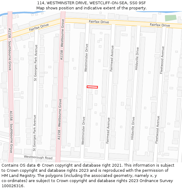 114, WESTMINSTER DRIVE, WESTCLIFF-ON-SEA, SS0 9SF: Location map and indicative extent of plot