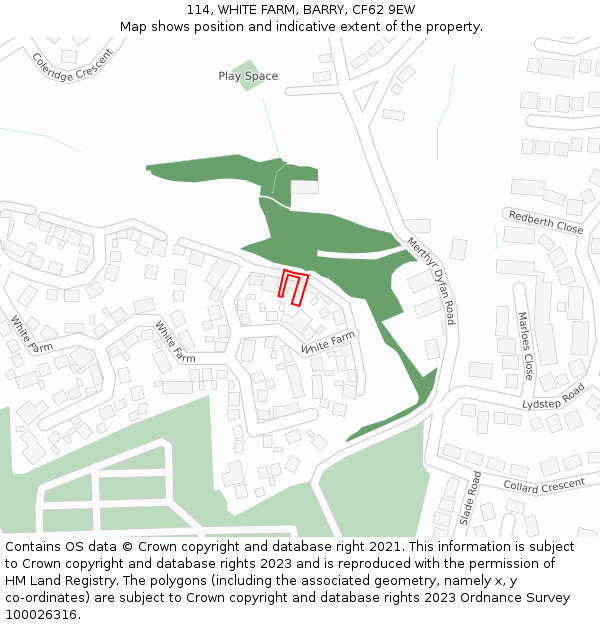 114, WHITE FARM, BARRY, CF62 9EW: Location map and indicative extent of plot