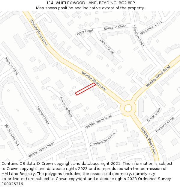 114, WHITLEY WOOD LANE, READING, RG2 8PP: Location map and indicative extent of plot