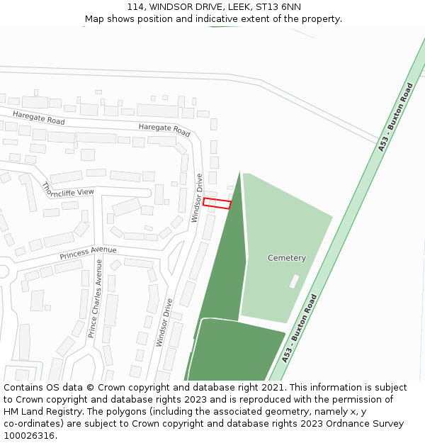 114, WINDSOR DRIVE, LEEK, ST13 6NN: Location map and indicative extent of plot