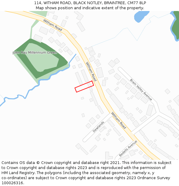 114, WITHAM ROAD, BLACK NOTLEY, BRAINTREE, CM77 8LP: Location map and indicative extent of plot